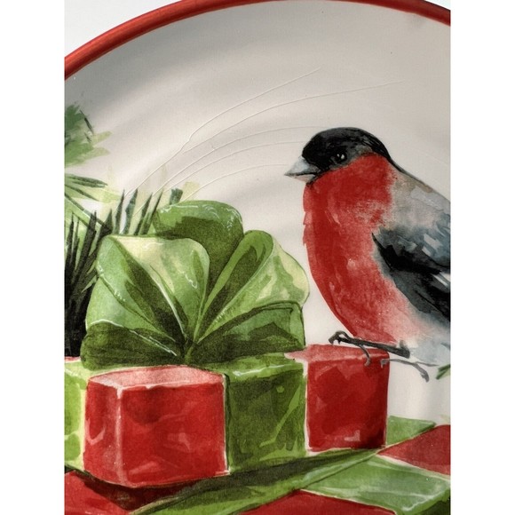 Ceramica Cuore Italy Christmas Holiday Sparrow Salad/Luncheon 9” Plates set/6 - Picture 13 of 15